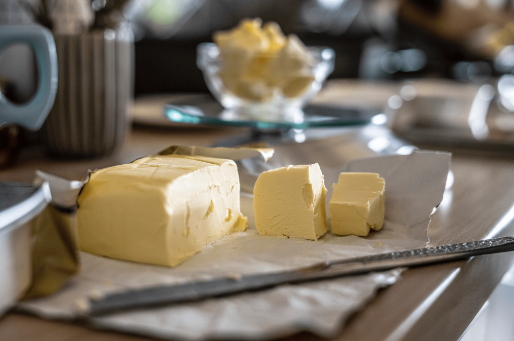 Block of butter sliced up