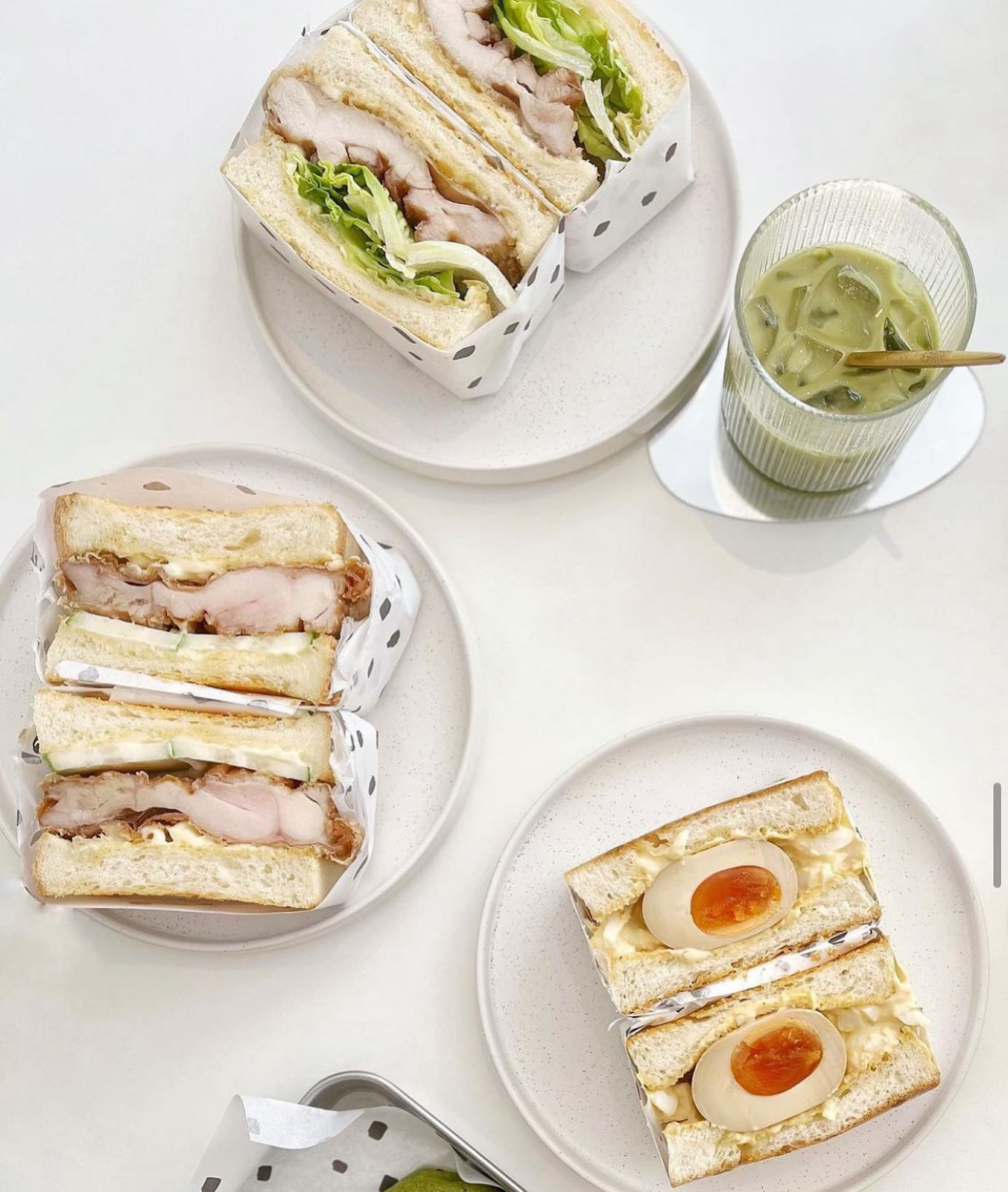 a picture of Hello Arigato - Japanese Sando Sandwich with Matcha Latte