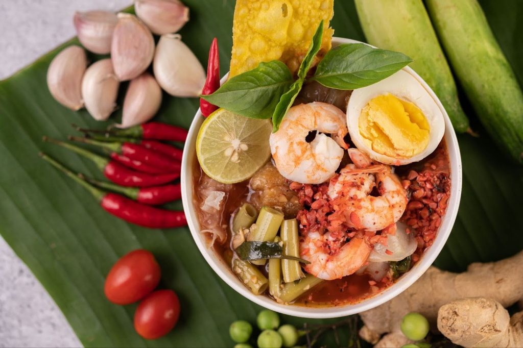 bowl of spicy shrimp noodle soup