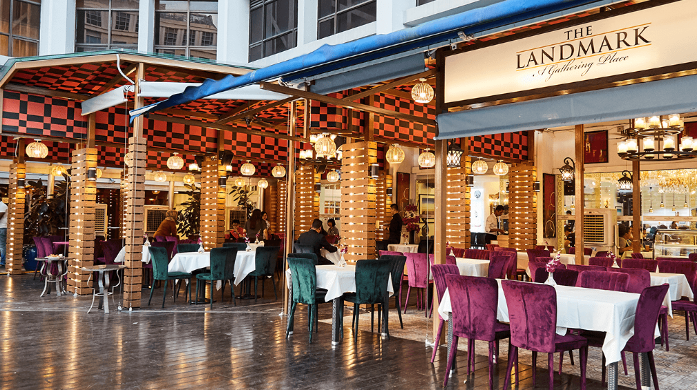 Interior of The Landmark Restaurant serving halal